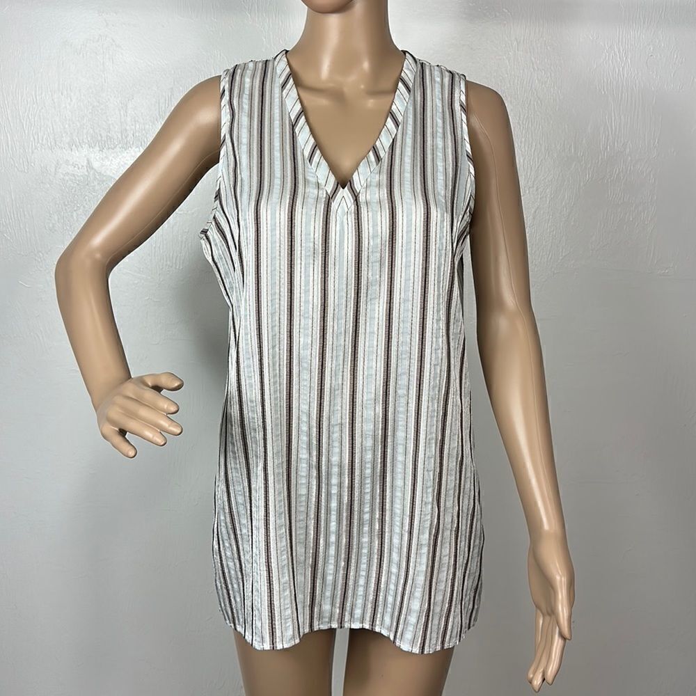 Etcetera Cotton Blend Striped Sleeveless V-neck Top Blouse Size 6